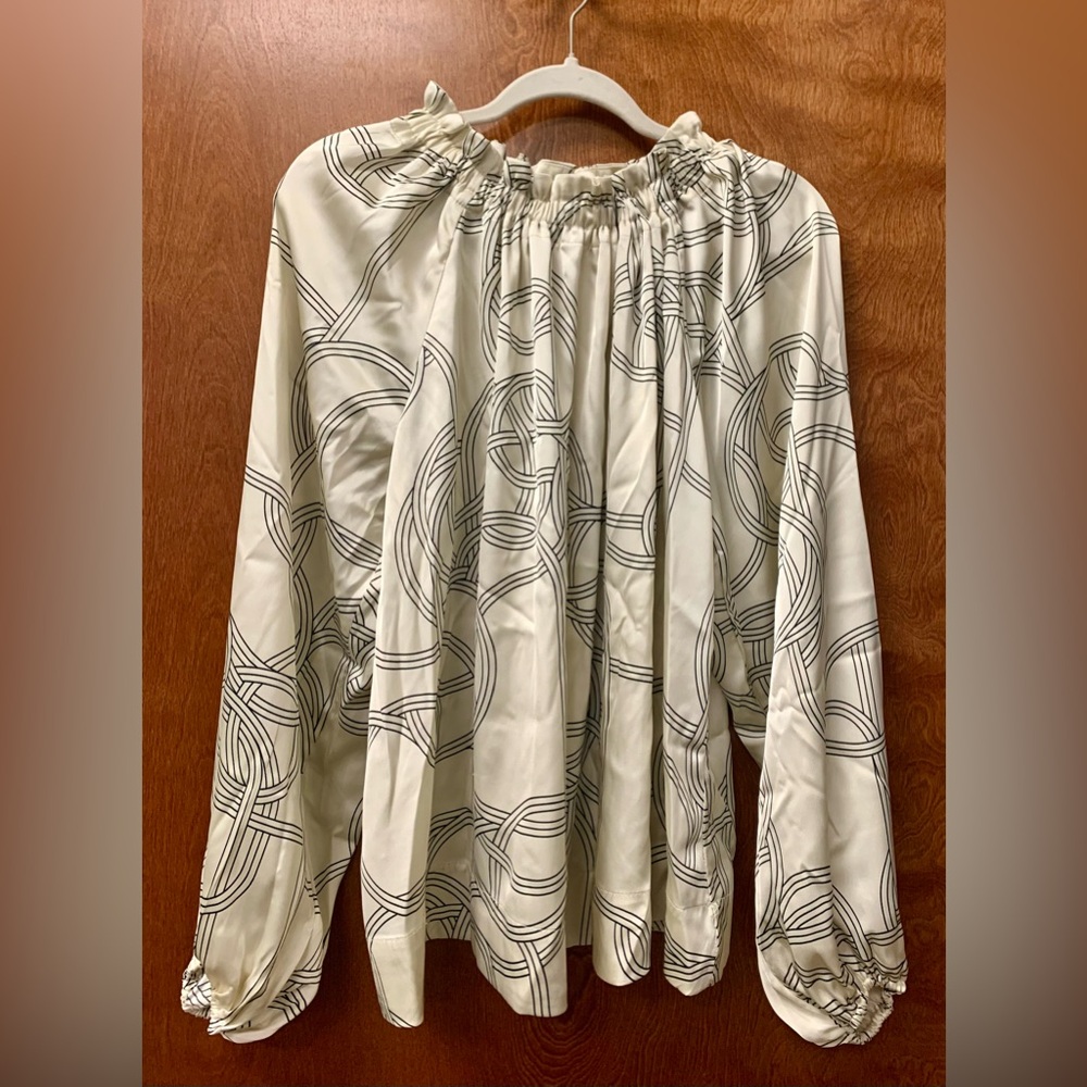 H&M balloon sleeve tie neck blouse